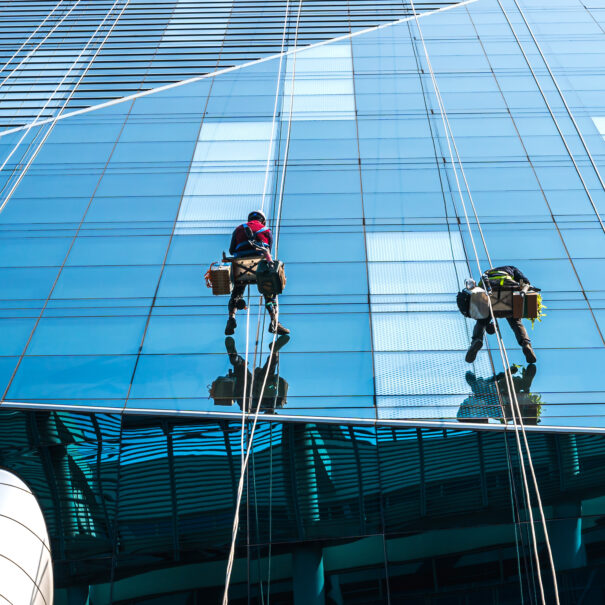 Rope access window cleaners